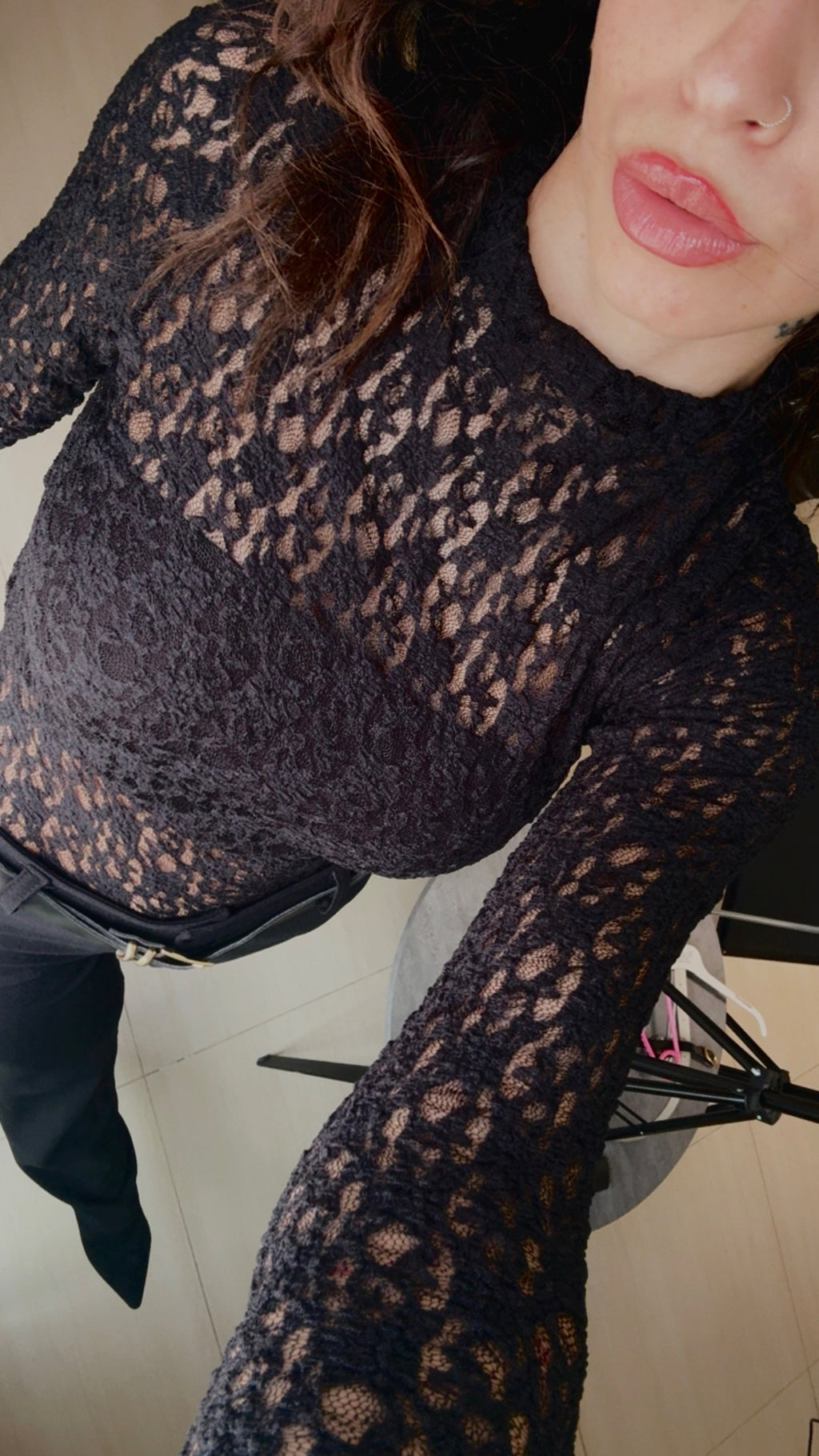 Black mesh top