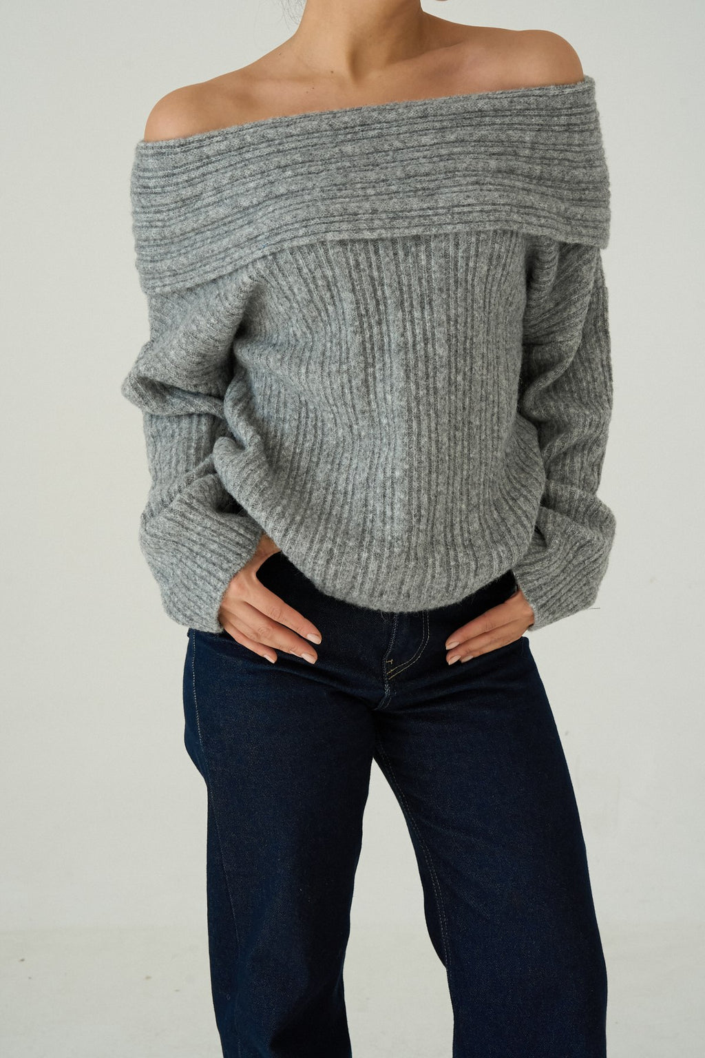 Gray Off-Shoulder Sweater