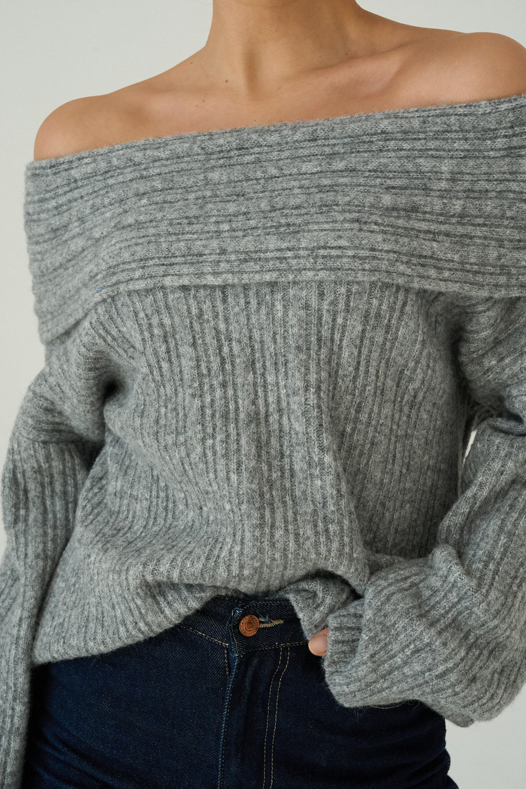 Gray Off-Shoulder Sweater