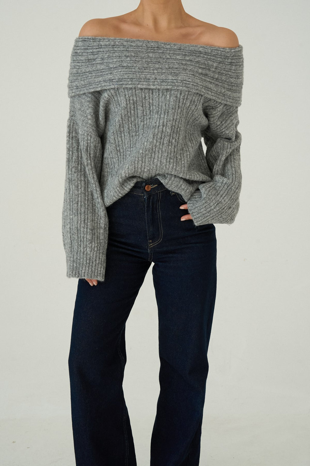 Gray Off-Shoulder Sweater